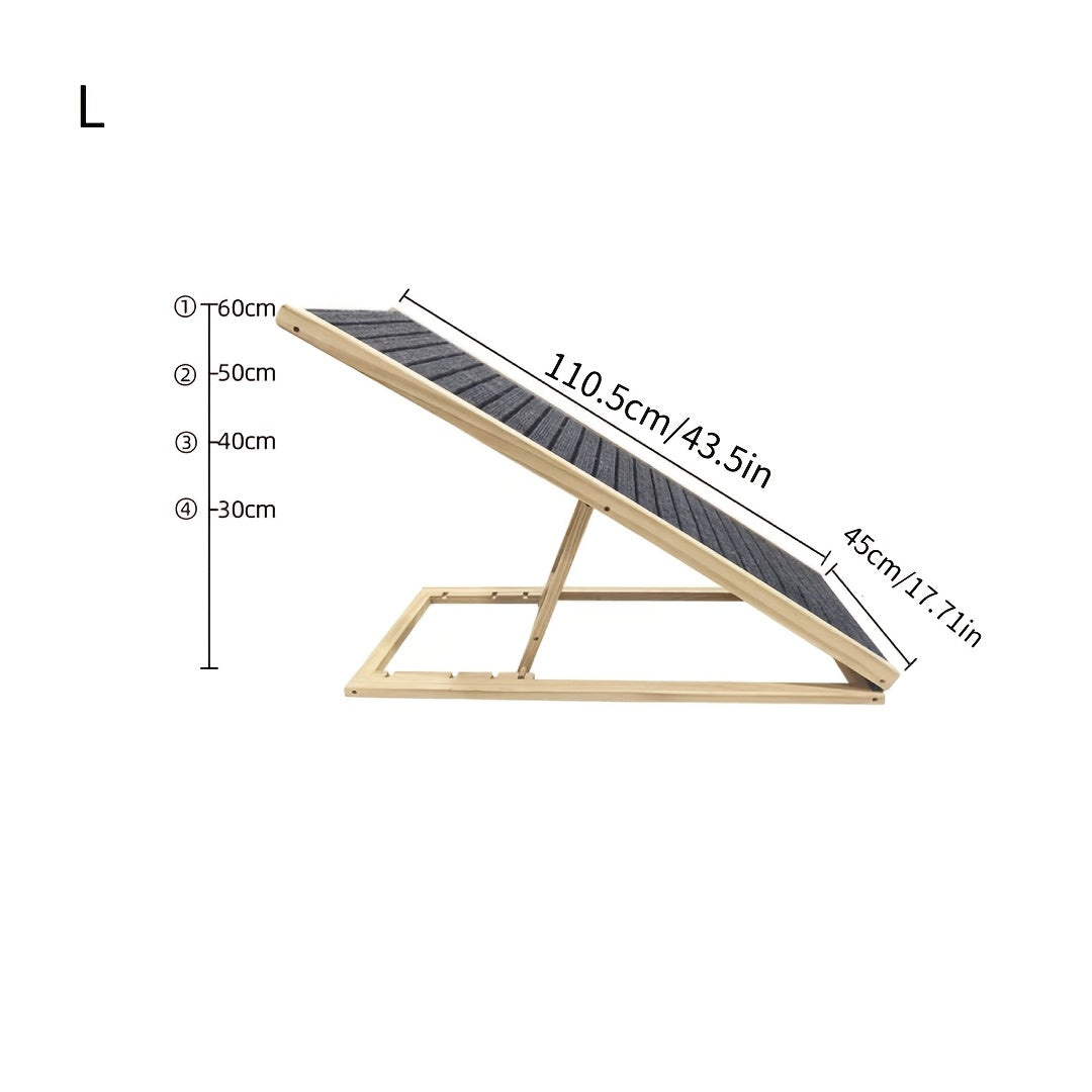 Adjustable Wooden Dog Ramp for Couch and Bed Access, Folding Pet Ramp with Textured Walking Surface for Dogs and Cats, S and L Options