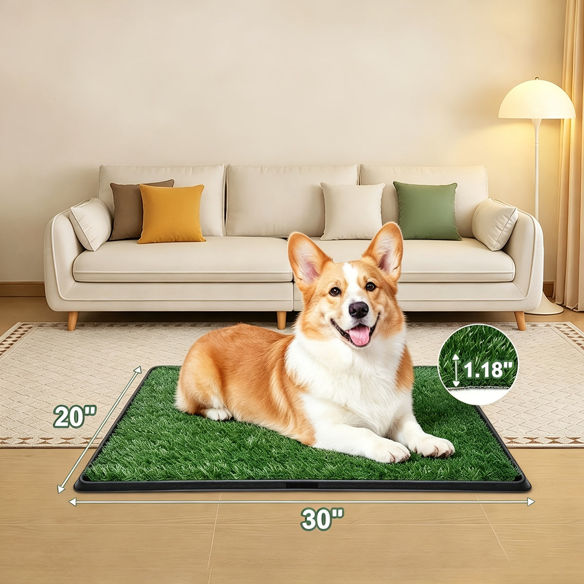 Puppy Grass Potty Training Pad with Tray, Reusable 4-Layer Artificial Turf Dog Toilet in Three Sizes for Apartments, Balconies and RV Travel