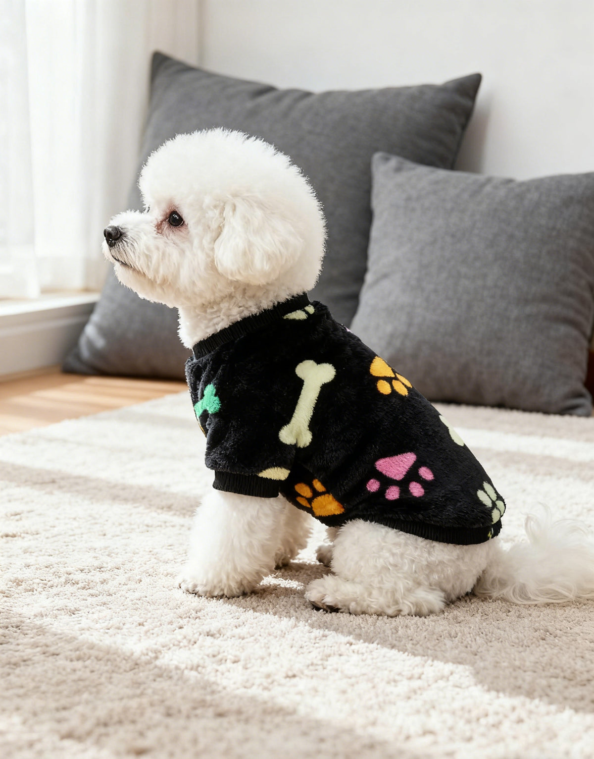 Warm Winter Dog Sweater for Small Medium Dogs, Soft Paw Print Puppy Cold Weather Outfit, Cozy Pet Apparel for Chihuahua Schnauzer Teddy Breeds, XS-XXL