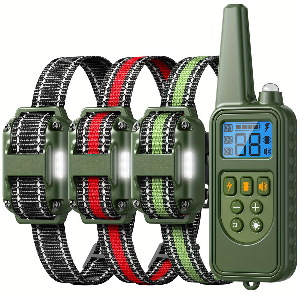 Dog Training Collar with LED Function, Beep, Vibration and Static Stimulation Modes for Supervised Sessions, Available in 1, 2 or 3 Dog Options
