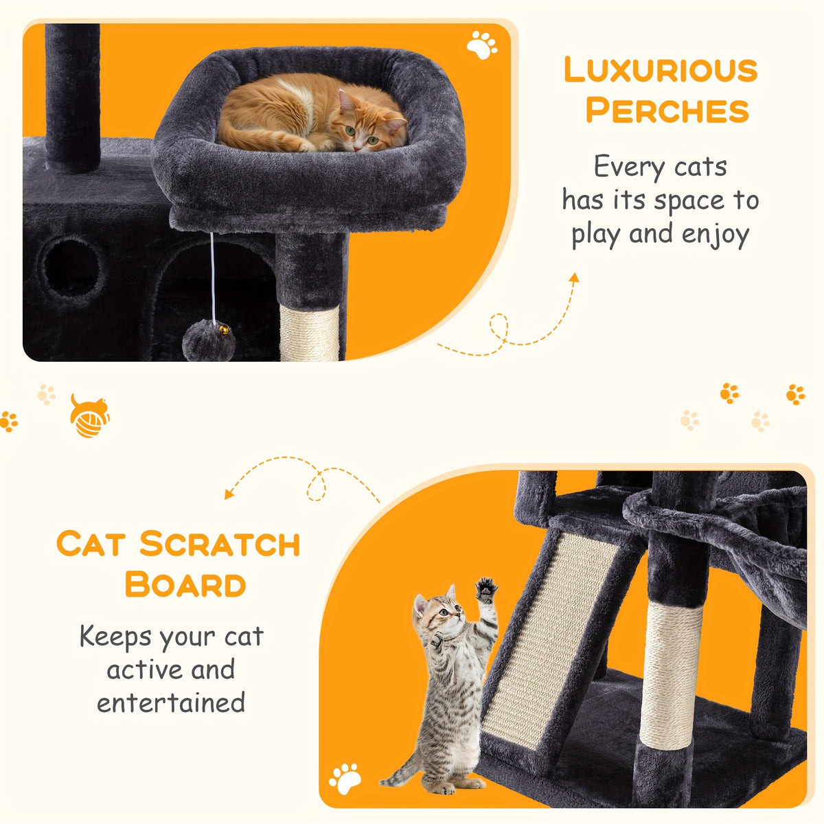 Cat Tree with Sisal Scratching Board, 36 Inch Multi-Level Indoor Cat Condo with Cozy Hammock, Padded Plush Perch and Scratching Posts for Kittens