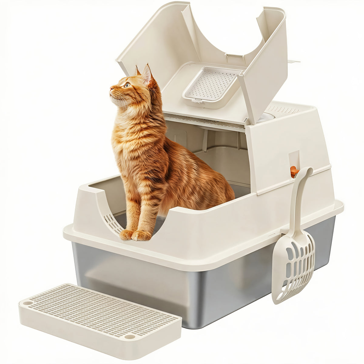 Flip-Top Stainless Steel Litter Box, XL High-Sided Metal Cat Tray with Enclosed and Upgraded Model Options for Indoor Cats and Multi-Cat Home Routines