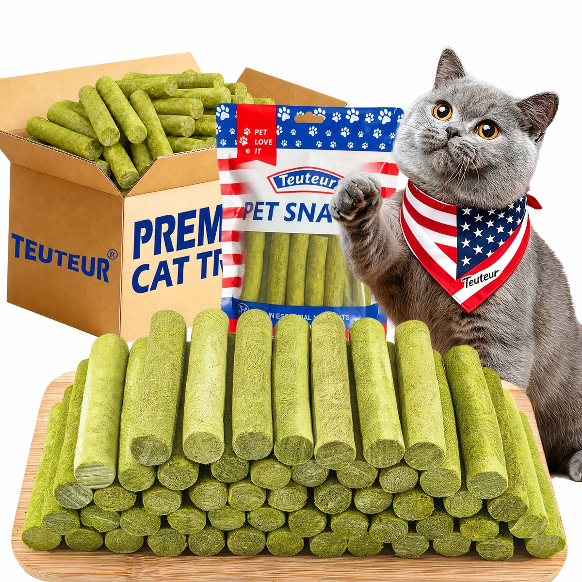 Crunchy Cat Treat Sticks with Chicken and Cat Grass, 2.93 oz Freeze-Dried Cat Snacks for Indoor Cats, Training Rewards and Food Topping