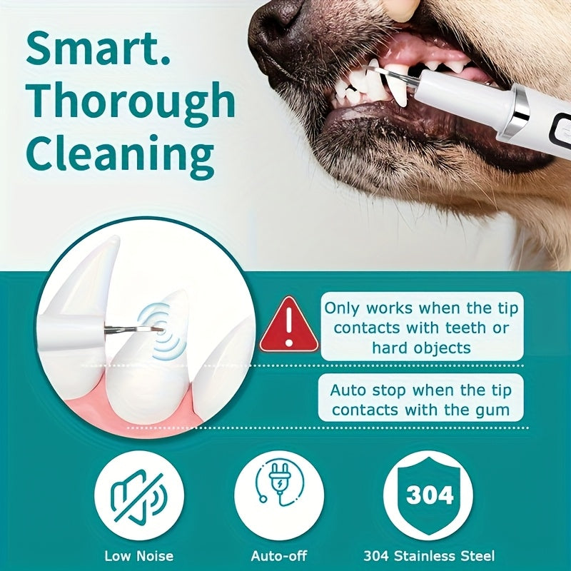 Electric Pet Tooth Cleaner for Dogs and Cats, USB Rechargeable Oral Care Kit with Sonic and Manual Modes, White Dental Cleaning Tool