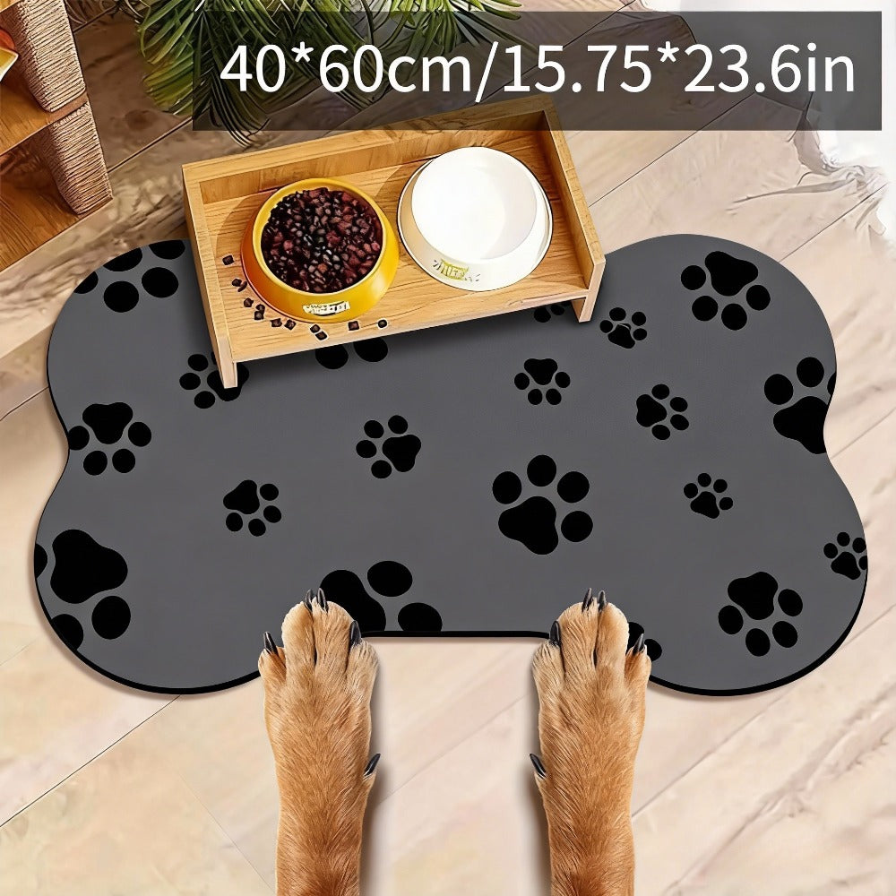 Dog Bowl Mat with Rubber Backing, Absorbent Non-Slip Pet Feeding Pad for Cat and Dog Food and Water Bowls, Two Sizes and Three Footprint Styles