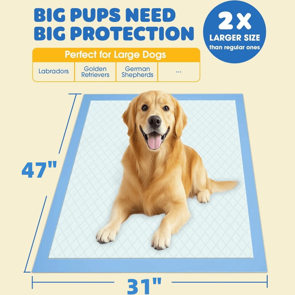 Dog Potty Training Pads 47 x 31 Inch, 6-Layer Extra-Thick Disposable Pee Pads with Leak Protection for Puppies and Senior Dogs, 60 or 120 Count Options