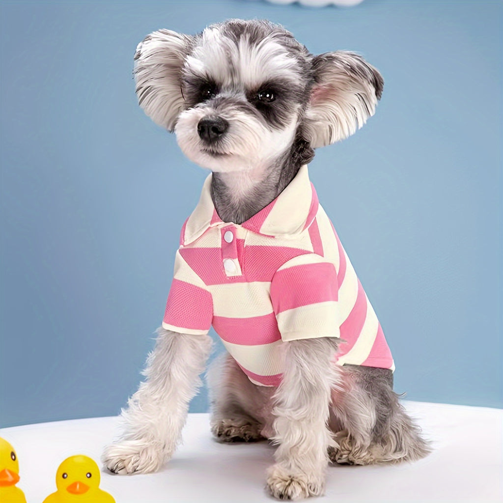 Dog Polo Shirts 5-Piece Striped Pet Clothing Set for Small Dogs and Cats, Red Option in XS to 4XL for Everyday Dress-Up and Puppy Photos
