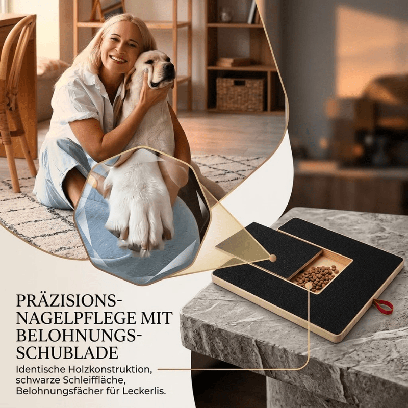 Wooden Dog Nail Scratch Board with Treat Drawer, Sandpaper Paw Filing Surface for Reward-Based Training and At-Home Grooming, 2-Piece Set