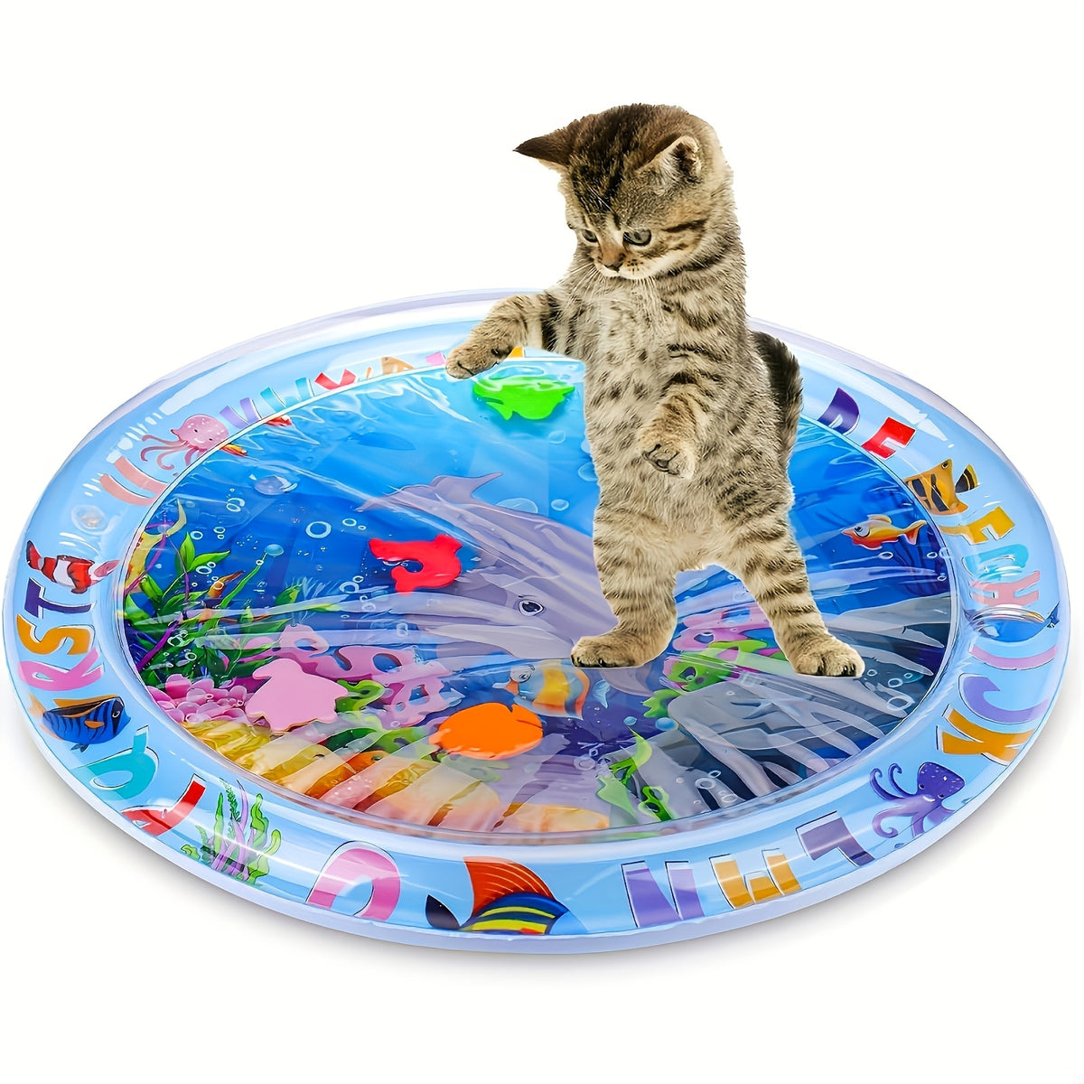 Cat Water Play Mat for Indoor Cats, PVC Floating Fish Activity Toy in Dolphin Style, Battery-Free Interactive Enrichment for Kittens
