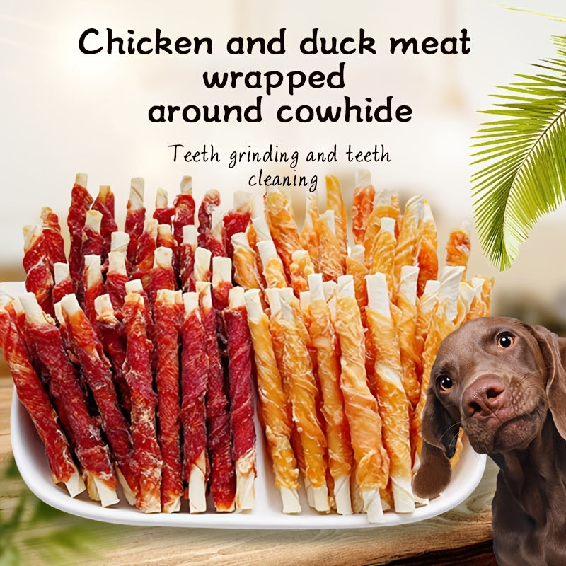 Dog Chew Sticks with Chicken and Duck Wraps, Mixed Rawhide Roll Treat Combo for Supervised Chewing, Occasional Rewards and Dog Owner Gift Baskets