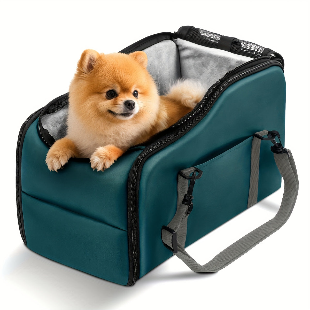 Dog Car Booster Seat for Small Dogs and Cats, Portable Center Console Pet Travel Bed with Listed Harness, Pink, Black, Gray or Green Options