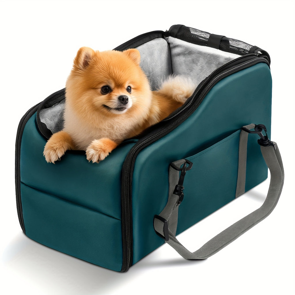 Dog Car Booster Seat for Small Dogs and Cats, Portable Center Console Pet Travel Bed with Listed Harness, Pink, Black, Gray or Green Options