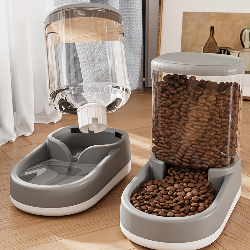 Automatic Dog Feeder and Waterer Set, 2-Piece Plastic Gravity Food and Water Dispensers with Clear Reservoirs for Small, Medium and Large Dogs