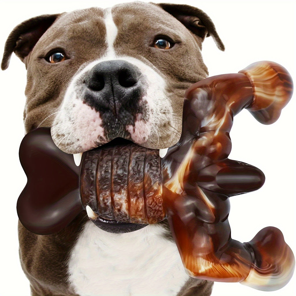 Bacon Flavored Nylon Dog Chew Toy, Lobster-Shaped Textured Bone for Medium and Large Dogs, Brown and Cream Supervised Chewing and Daily Play