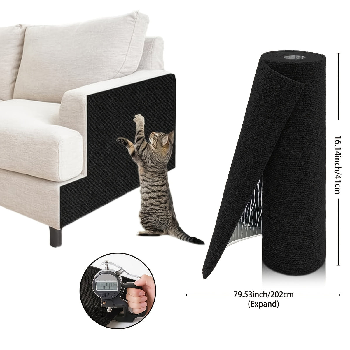 Self-Adhesive Cat Scratch Furniture Protector, Trimmable Scratching Mat for Sofa and Wall Coverage, Three Size Options and Eight Colors