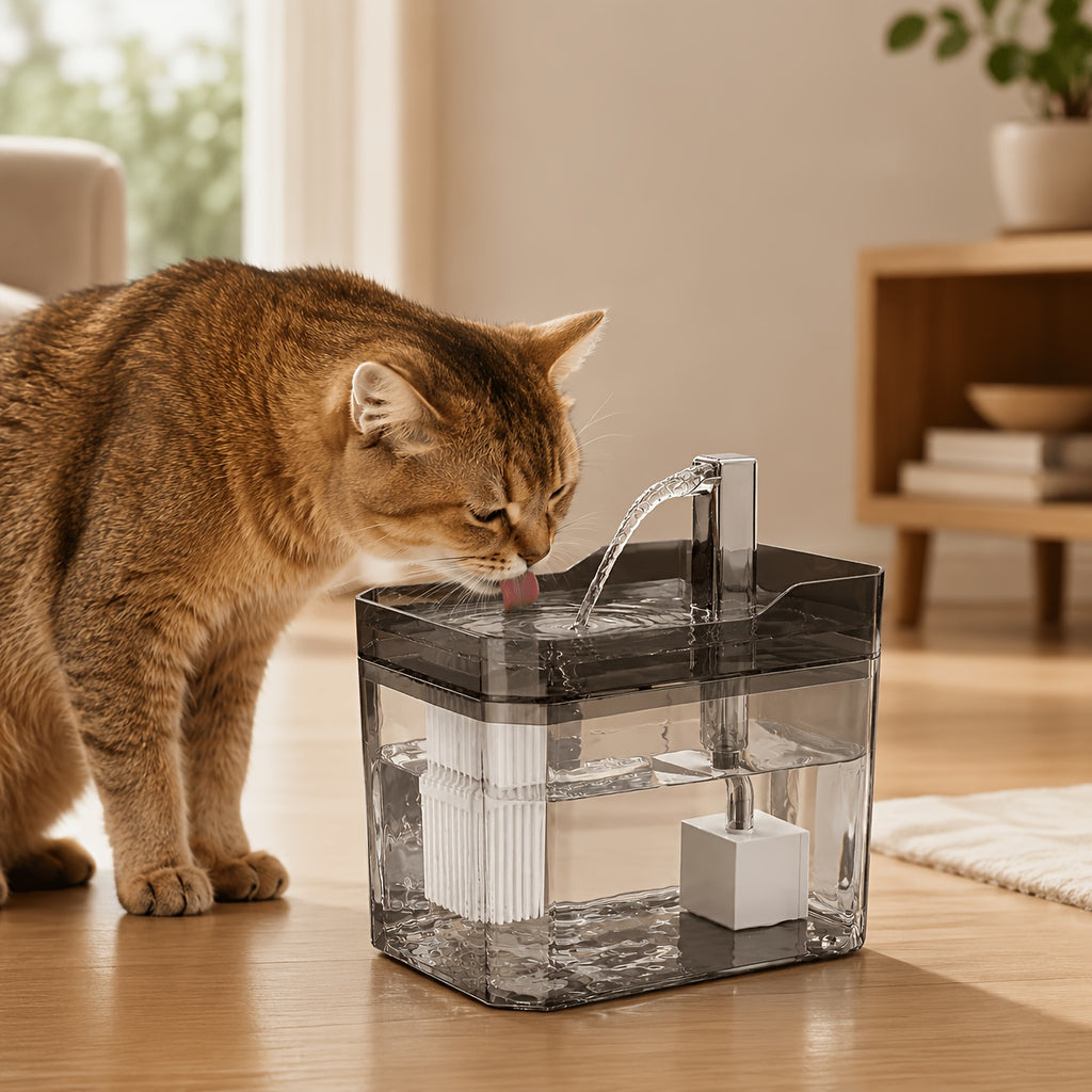 Cat Water Fountain with Faucet-Style Spout, Quiet USB Powered Filtered Pet Drinking Dispenser with Visible Water Tank for Cats and Dogs