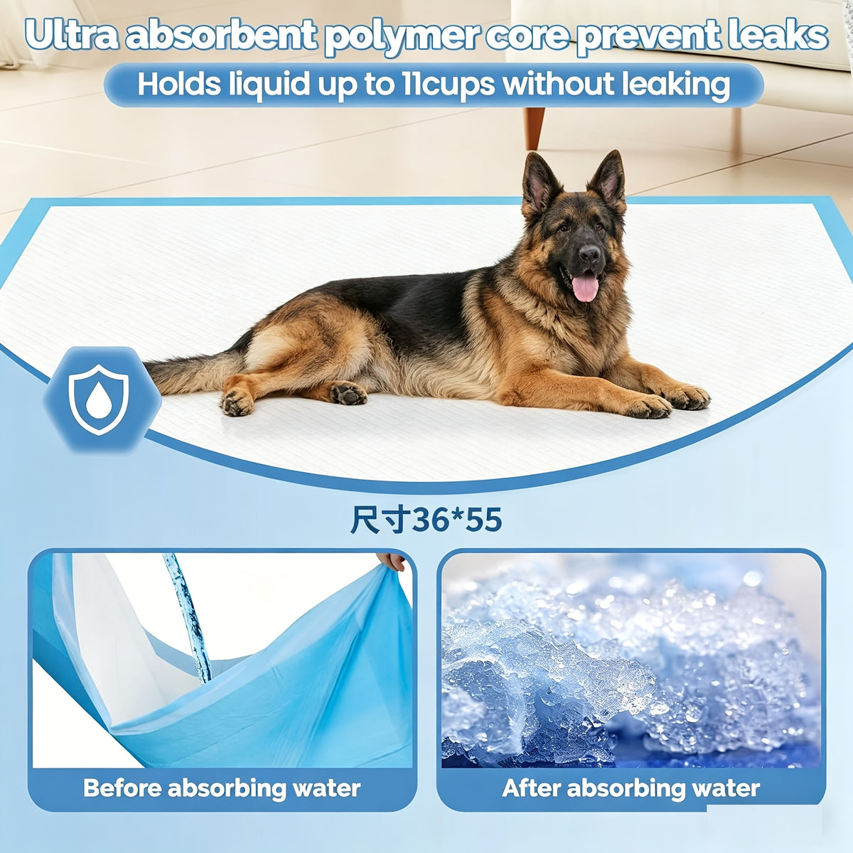 Pee Pads for Large Dogs, Oversized Quick-Dry Disposable Puppy Training Pads, Thickened Leak-Proof Backing, 55 x 36 Inch 40 Count or 53 x 31 Inch 38 Count