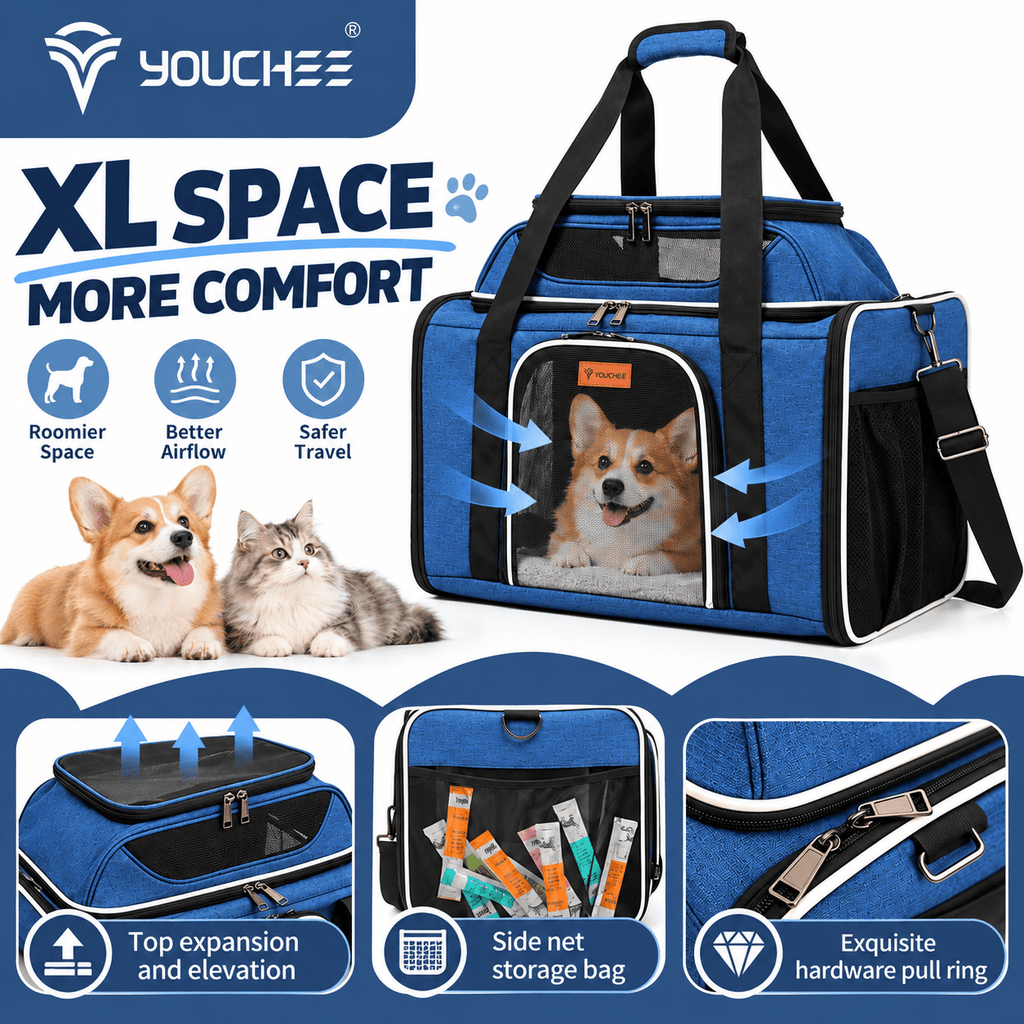 XL Soft-Sided Pet Carrier 19 x 12 x 17 Inch for Cats and Small Dogs up to 25 lbs, Five-Side Mesh Travel Bag with Expandable Top and Removable Mat