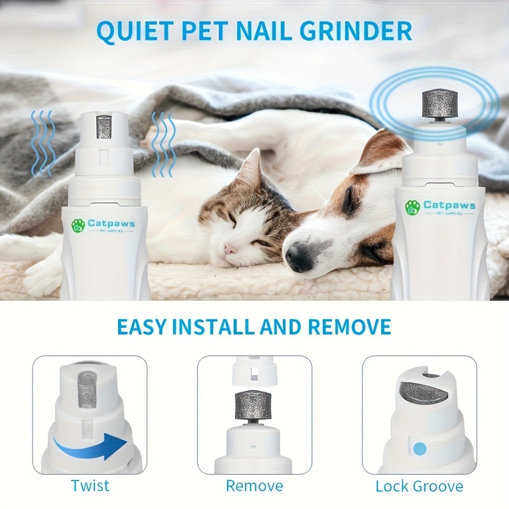 Electric Pet Nail Grinder for Dogs and Cats, White Claw Filing Tool with Quiet Operation Listing for At-Home Paw Care, Battery Not Included