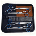Dog Grooming Scissors Set with Ceramic-Coated 4CR Stainless Steel, 7 Pieces Including Straight, Thinning and Curved Shears, Comb and Storage Bag