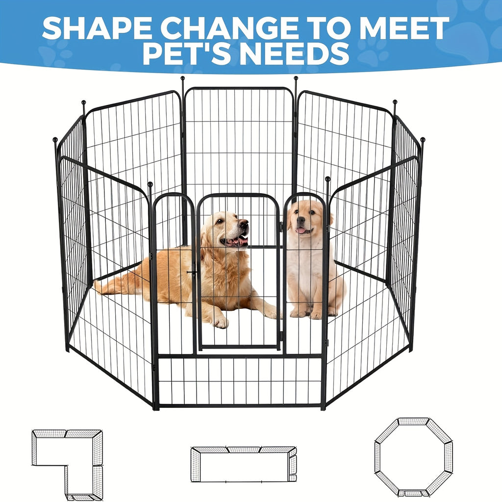 Dog Playpen with Rounded Ground Stakes, 32-Inch 8-Panel Black Pet Fence for Small and Medium Dogs, Tool-Free Indoor Outdoor RV Camping Pen