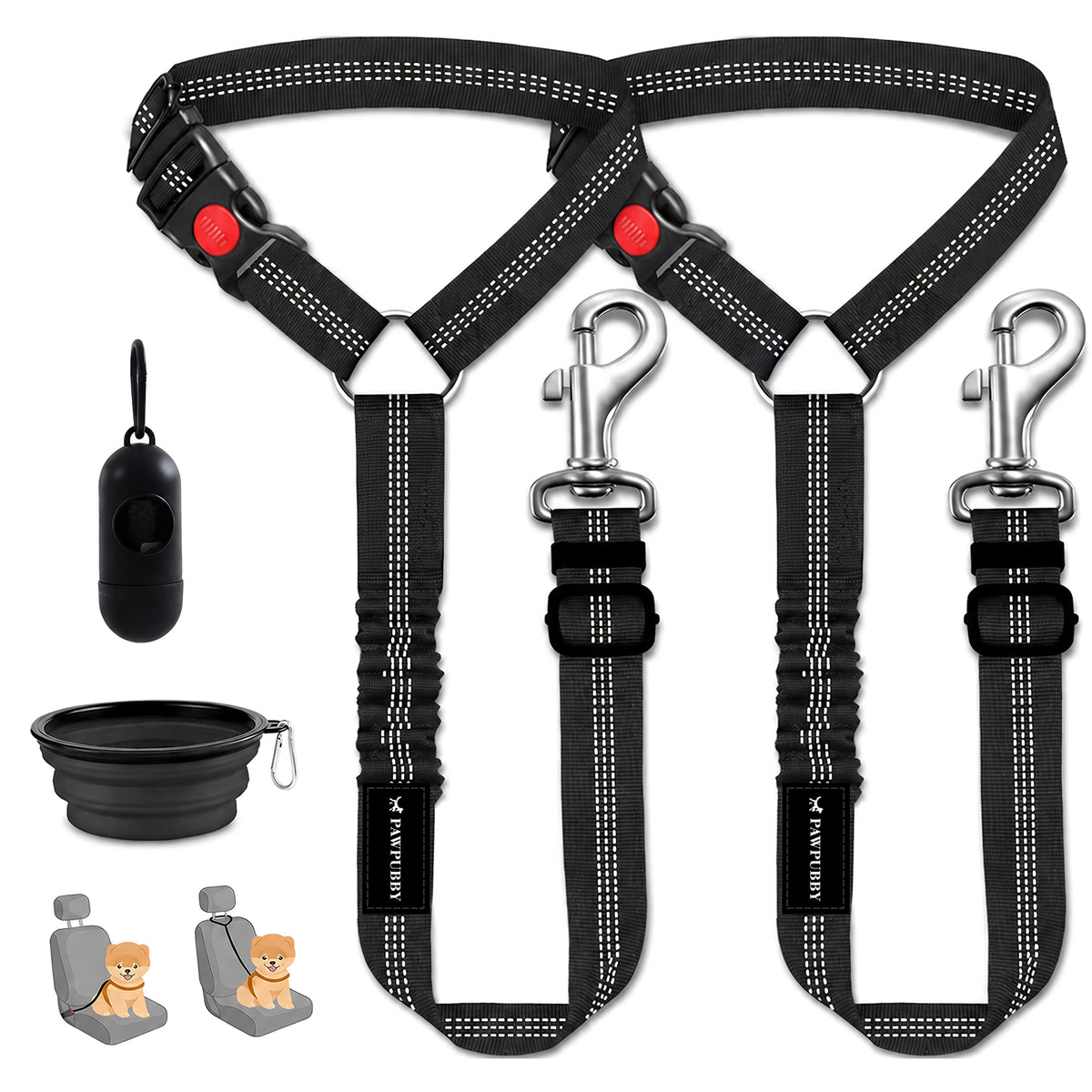 Headrest Dog Seat Belt Tether, Adjustable Reflective Bungee Car Travel Leash with Removable 3-in-1 Design in Five Colors for Road Trips