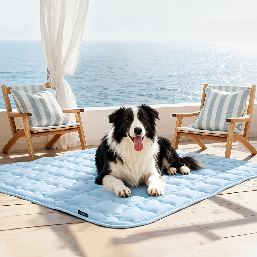 Pet Cooling Mat with Towel for Dogs and Cats, Washable Non-Slip Summer Resting Pad in Light Blue or Light Grey, 20 x 30 to 40 x 60 Inch Options