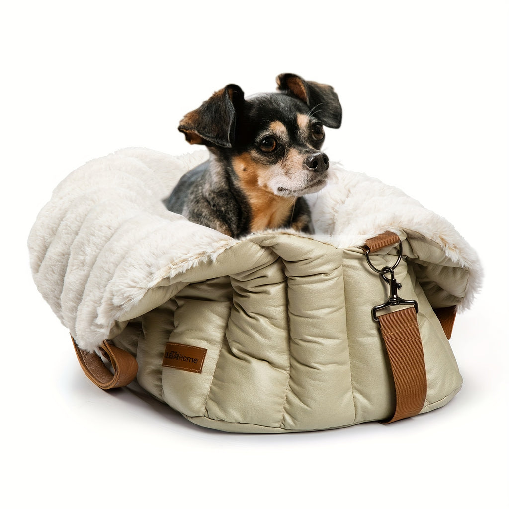 Small Dog Car Seat and Travel Tote for Dogs up to 10 lbs, Soft Fleece Interior Pet Carrier and Indoor Outdoor Bed in Eucalyptus Green
