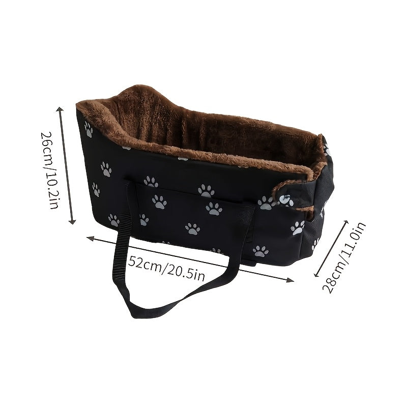 Dog Car Bed with Paw Print Plush, Black Non-Slip Small Dog Sofa for Cozy Home Rest and Travel, Lightweight Pet Bed Christmas Gift
