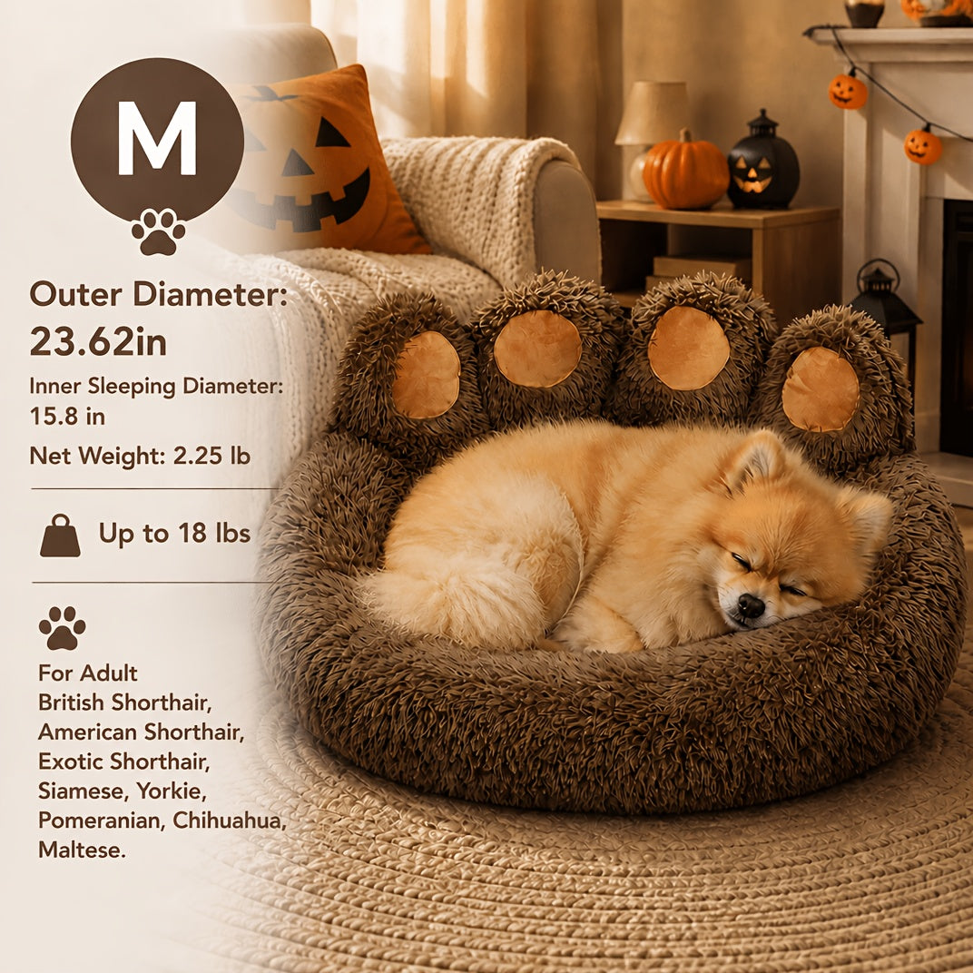 Bear Paw Dog Bed with Plush Raised Sides, Soft Cozy Cat Sleeping Cushion for Indoor Naps, Five Color Options and Six Sizes