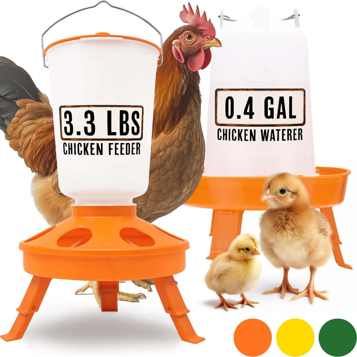 Chicken Feeder and Hanging Water Dispenser Set, 3.31 lb Feed Capacity and 50.72 oz Water Container for Chickens, Ducks and Quail Care