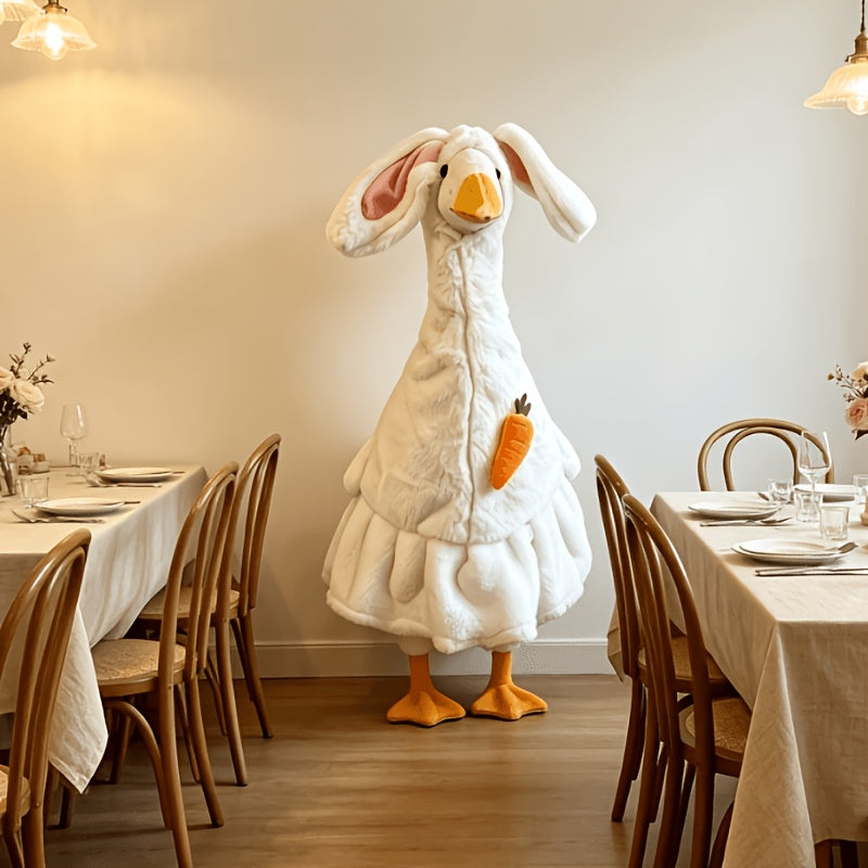Easter Porch Goose Outfit for 23-Inch Decorative Goose Displays, Plush White Rabbit Costume Set for Spring Entryway, Porch and Garden Decor