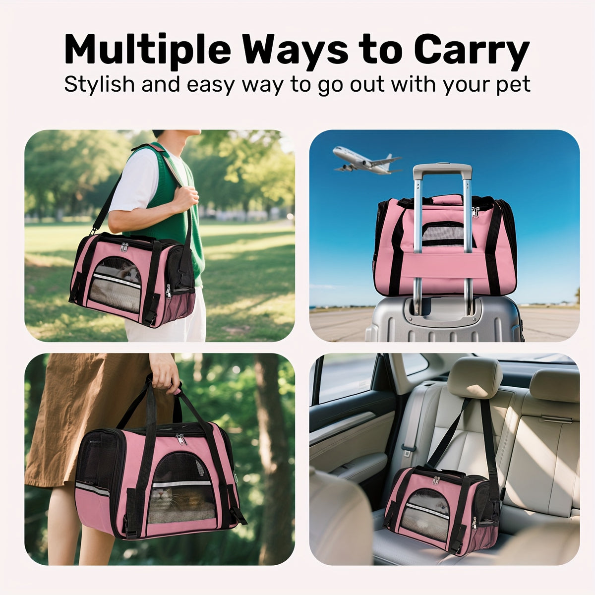Foldable Dog and Cat Carrier for Pets up to 15 lbs, Soft-Sided Portable Travel Bag for Puppies, Kittens, Vet Visits and Everyday Outings, Seven Colors