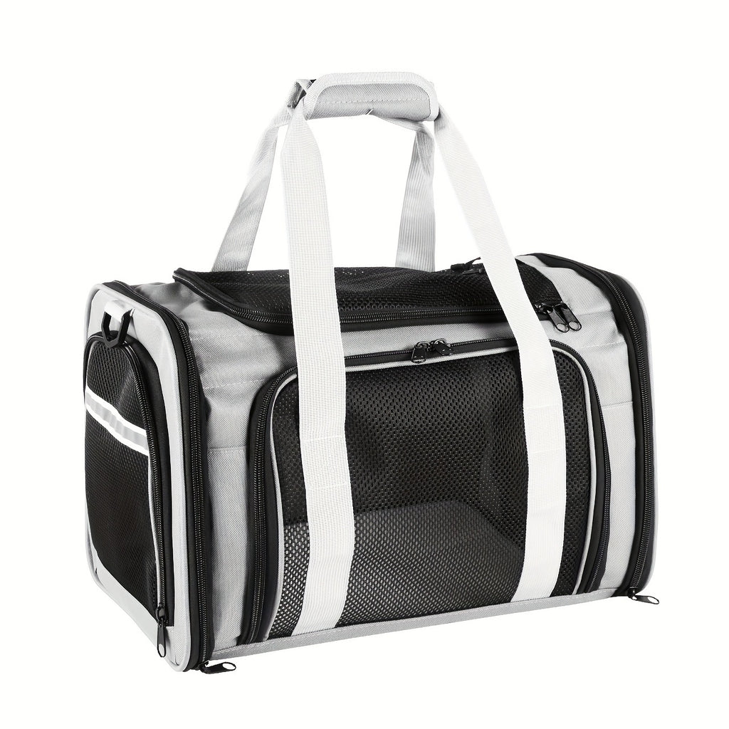 Cat Travel Carrier with Mesh Windows, Collapsible Soft-Sided Pet Bag for Cats and Small Dogs Under 15 lbs, Shoulder Strap and Padded Carry Handle