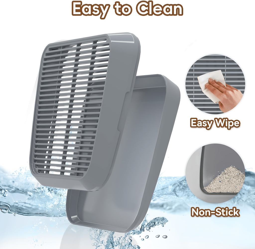 Cat Litter Box Ramp with Removable Trapping Grid, Dark Gray ABS Litter Collection Step, Washable Non-Slip Tray for Indoor Cat Cleanup