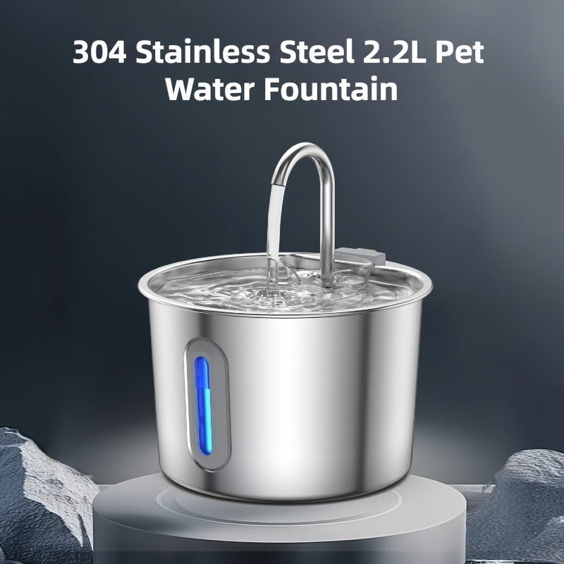Cat Water Fountain 74 oz 2.2L with Stainless Steel Design, Quiet Automatic Pet Drinking Dispenser and Separate Filter Cartridge or Bundle Options