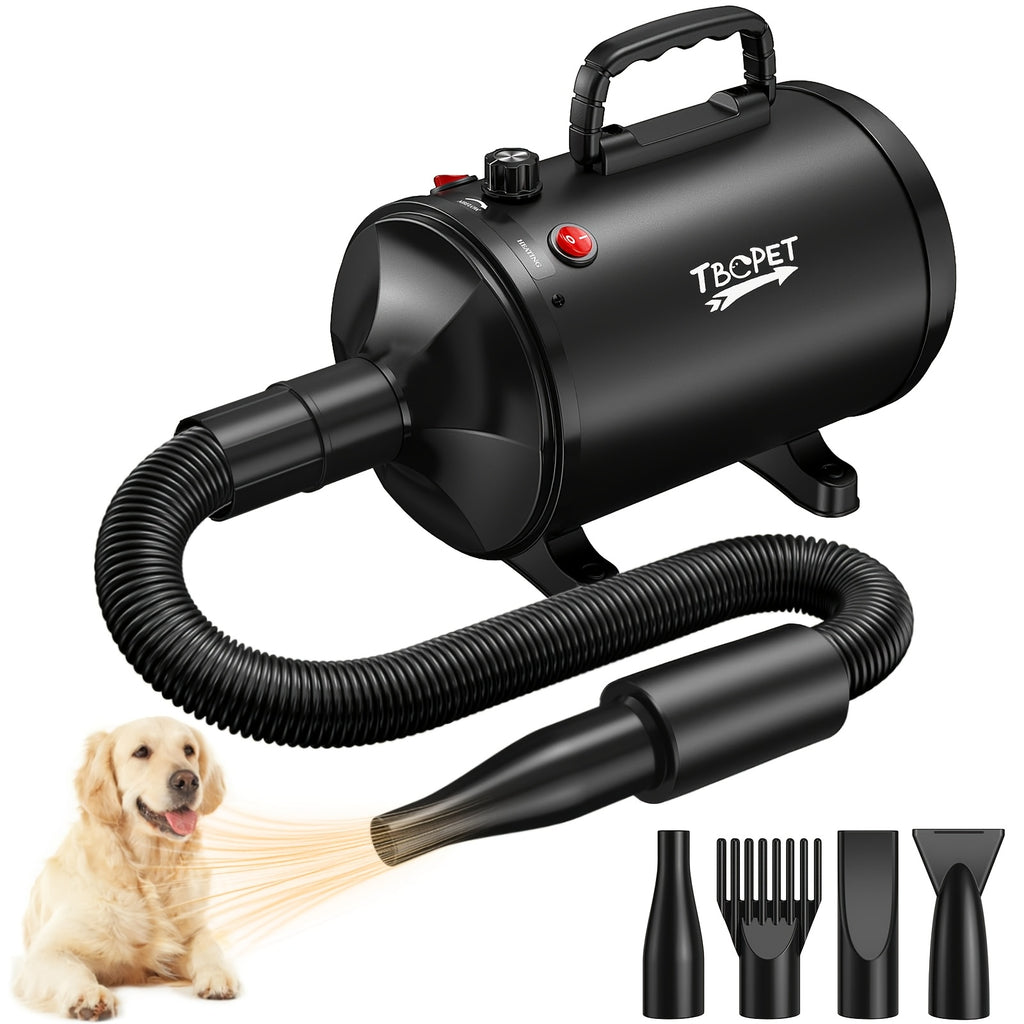 Dog Blow Dryer 2000W with Adjustable Speed and Temperature, Pet Grooming Hair Dryer with 4 Nozzles and Extendable Hose in Four Colors