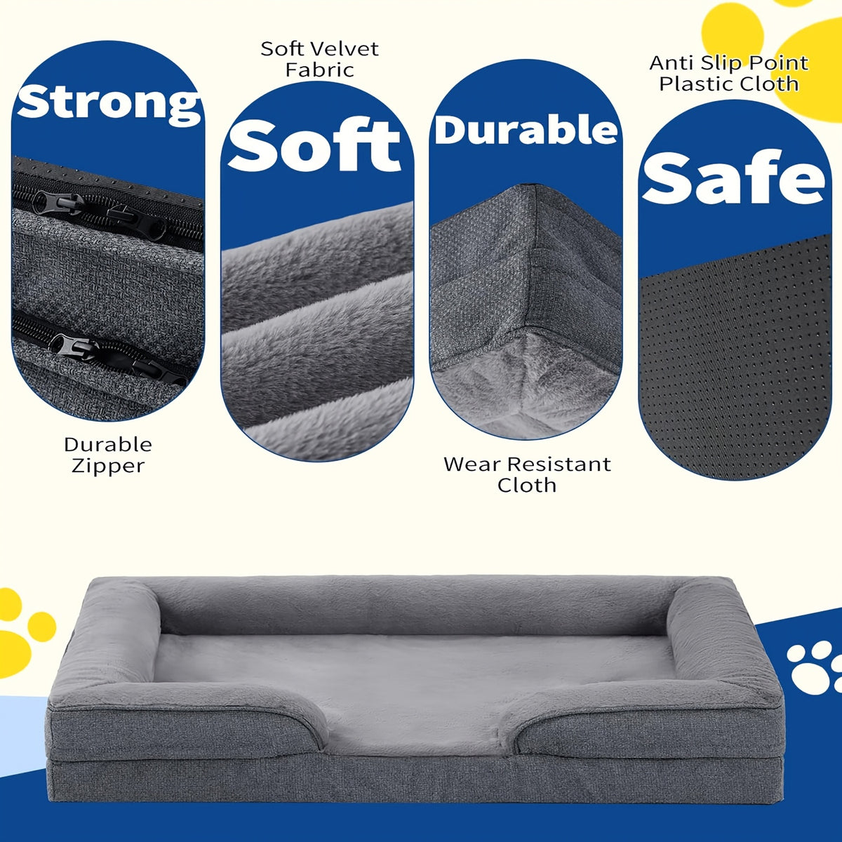 Egg Crate Foam Dog Bed with Removable Washable Cover, Orthopedic Pet Cushion for Small to Large Dogs, Gray Brown and Blue Options in XS to L