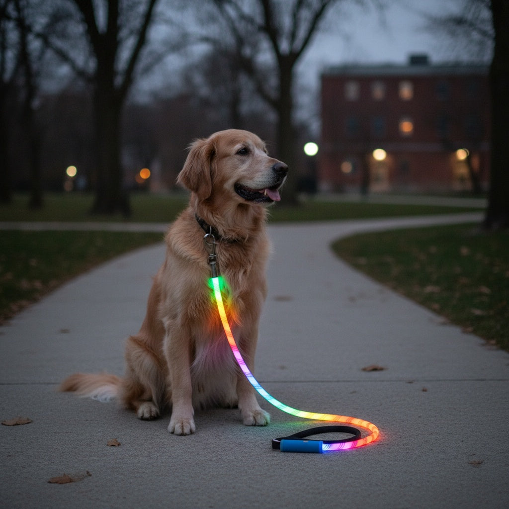 LED Dog Leash 4ft with 13 Lighting Modes, Type-C Rechargeable Light Up Walking Lead with Padded Handle and Swivel Hook for Evening Outings