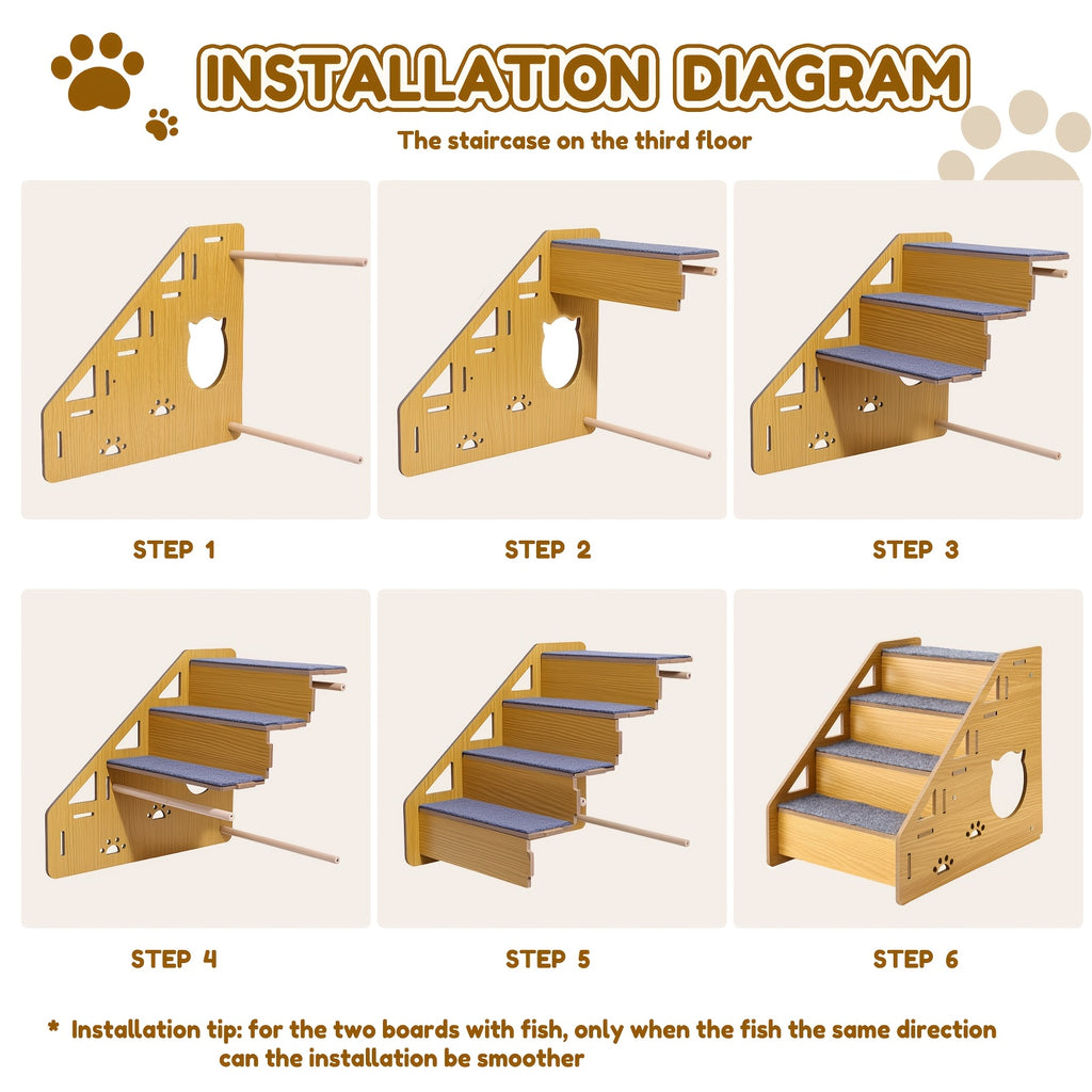 4-Step Dog Stairs for Small Dogs and Cats, Khaki Pet Steps with Non-Slip Treads and Paw Cutout Side Panels for Bed and Couch Access