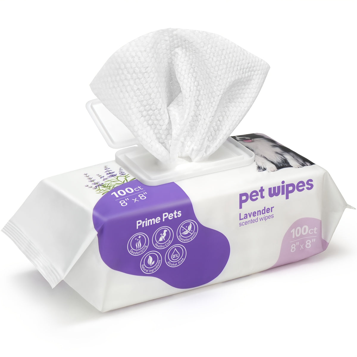 Dog Grooming Wipes with Lavender Scent, 8 x 8 Inch Pet Cleaning Wipes for Dogs and Cats, 100 or 400 Count for Everyday Freshening