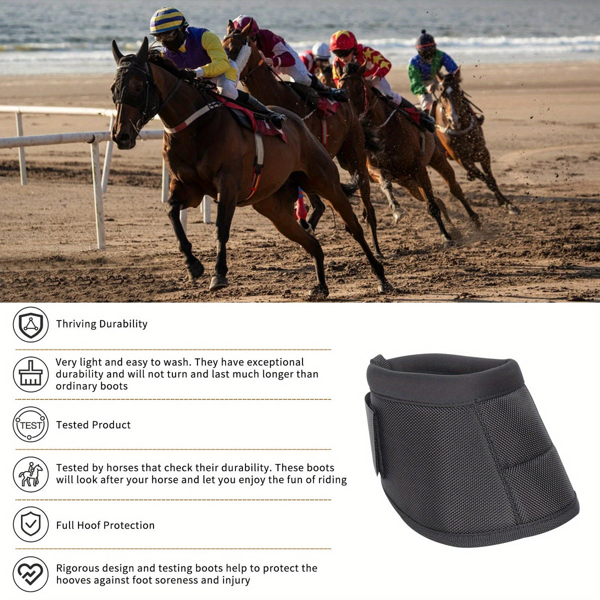 No-Turn Horse Bell Boots Pair, Protective Equine Hoof Boots in Small, Medium and Large with Black, White, Royal Blue and Red Color Options