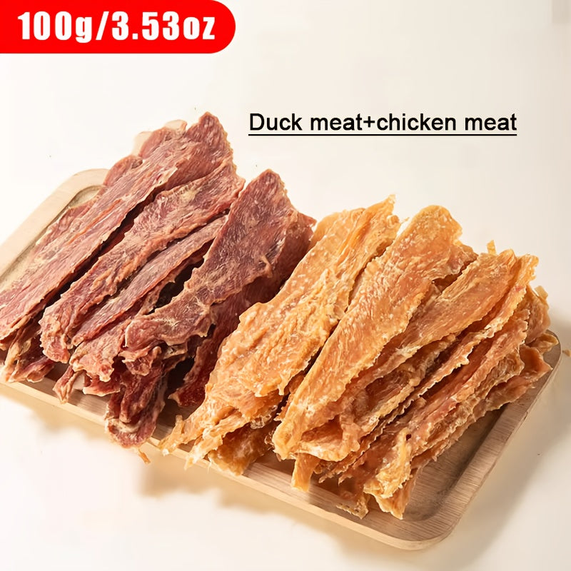 Dog Jerky Treats Chicken and Duck Mix 100g, 100% Real Meat High Protein Training Snacks for Small, Medium and Large Dogs, Long-Lasting Chews for Puppies and Adults