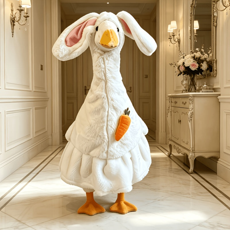 Easter Porch Goose Outfit for 23-Inch Decorative Goose Displays, Plush White Rabbit Costume Set for Spring Entryway, Porch and Garden Decor