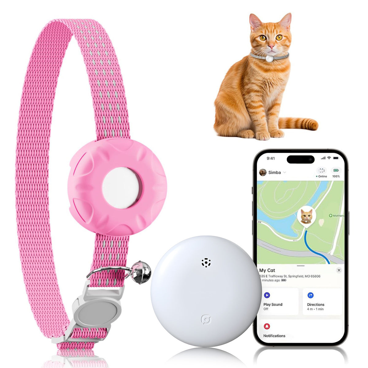 Cat Tracker Tag for Pet Collars, Lightweight Compact Pet Locator for Everyday Belongings and Cat Owner Routines, One Size in Six Color Options