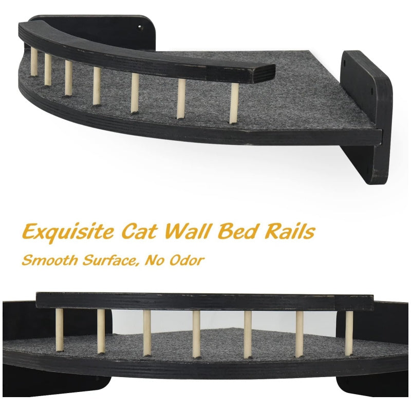 Wall Mounted Cat Bed with Climbing Steps, 5-Piece Wooden Cat Wall Furniture Set with Felt Pads and 13 x 13 Inch Platform for Small and Medium Cats