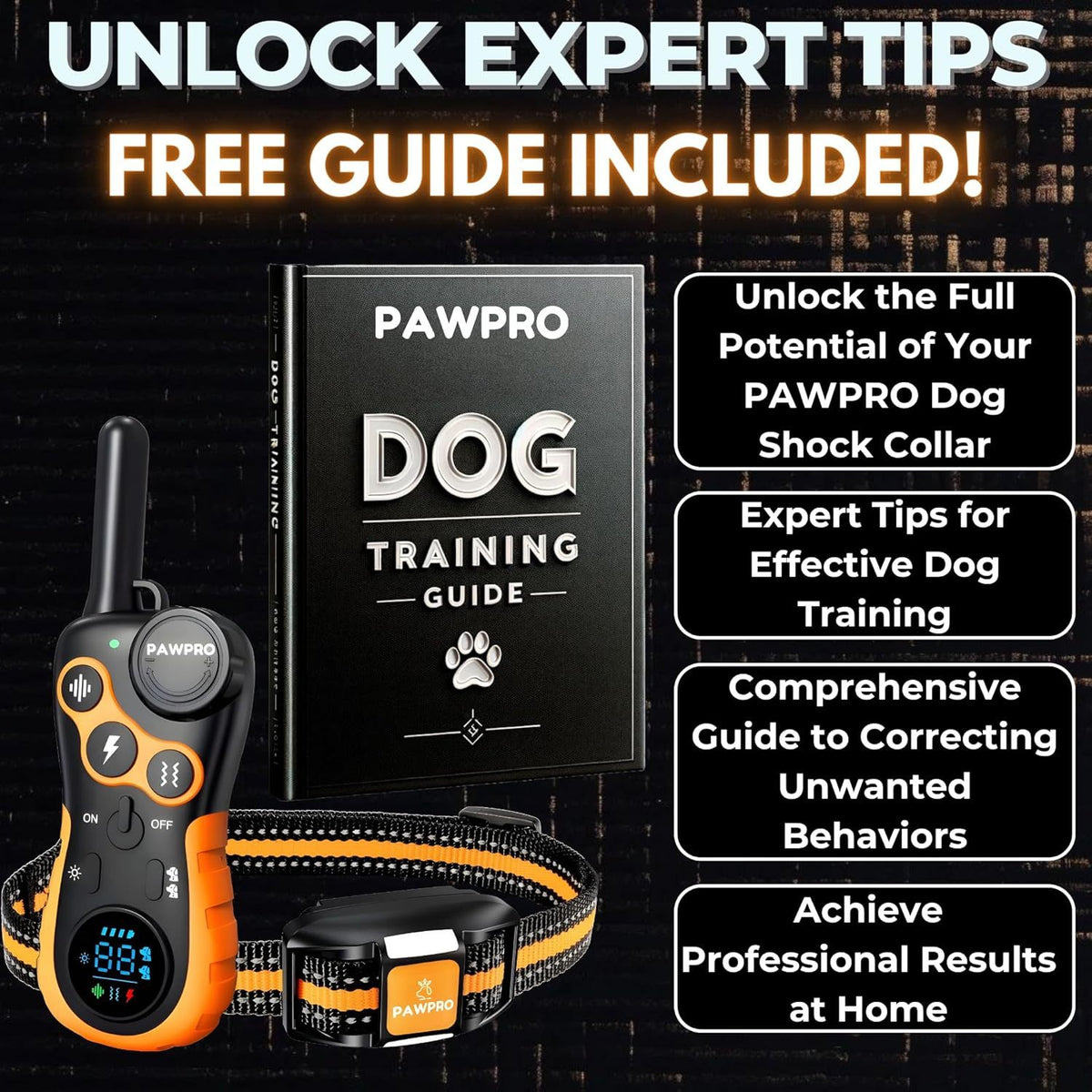 Long Range Dog Training Collar with Remote, PAWPRO Listed 4-Mile Range, 124 Adjustable Levels, Beep, Vibration, Static and Night-Light Modes
