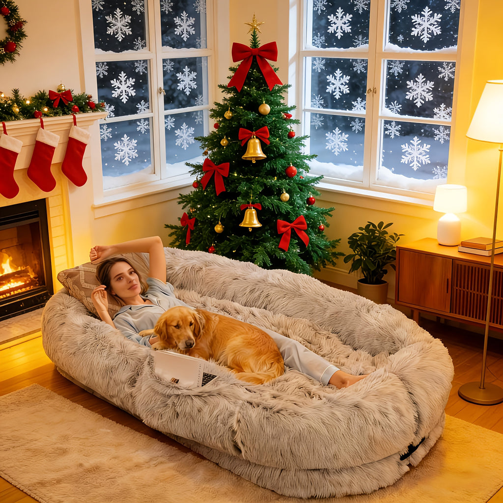 Human Dog Bed with Egg Crate Foam, Oversized Plush Lounger for Adults and Pets with Non-Slip Base and Machine Washable Cover for Indoor Relaxation