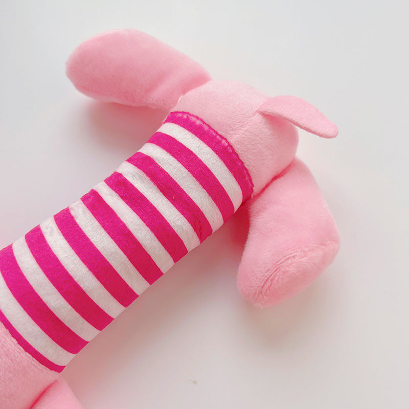 Squeaky Dog Toys with Striped Plush Design, 3 Pack 7.5 Inch Soft Stuffed Animal Toys in Assorted Colors for Small and Medium Dogs, Supervised Gentle Play