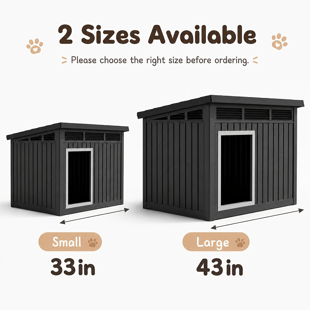 Dog House for Large Dogs Outdoor, All-Weather Resin Dog Shelter with Lift-Up Slant Roof and Ventilation Louvers, Windproof Rainproof UV-Resistant, 2 Sizes in Black or Gray